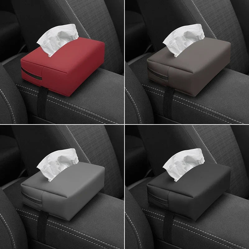 Car Tissue Box with Artificial Leather for Hanging Storage