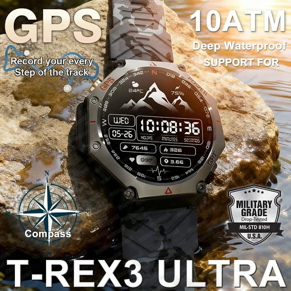 T-Rex 3 GPS Smart Watch by GUHUAVMI - Military Grade, 10ATM Waterproof