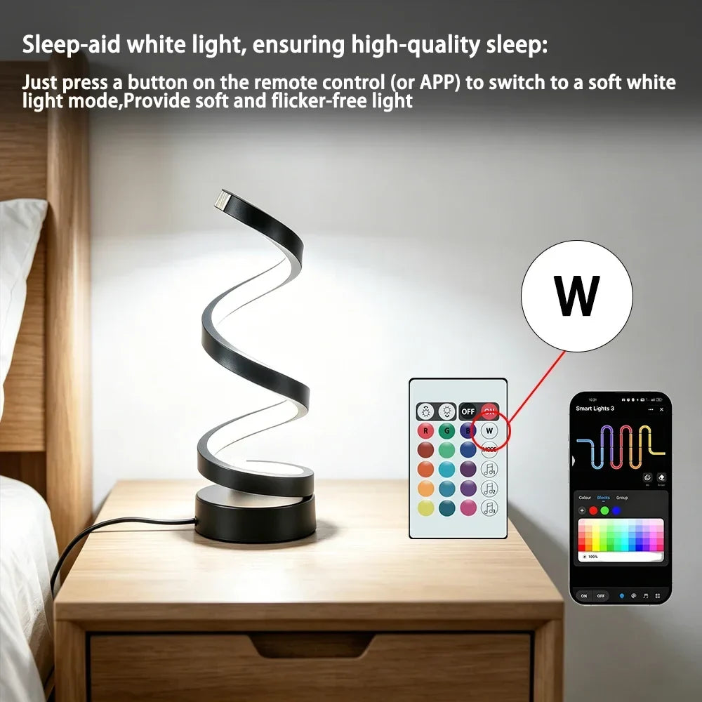 Smart LED Spiral Table Lamp by KIQUNE with Remote Control