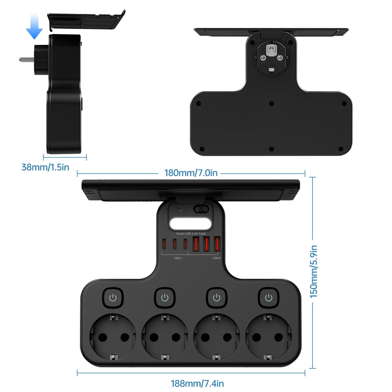 4000W Power Strip with USB C Ports by DODOYESANA