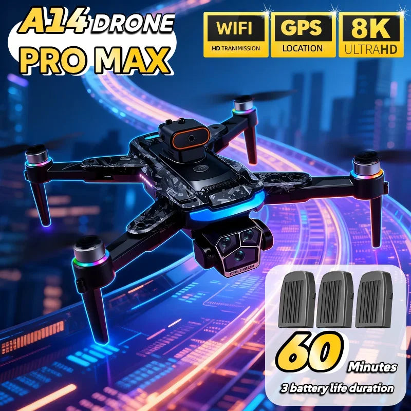 A14 Pro Max GPS Brushless 8K Three Camera Obstacle Avoidance Foldable Quadcopter