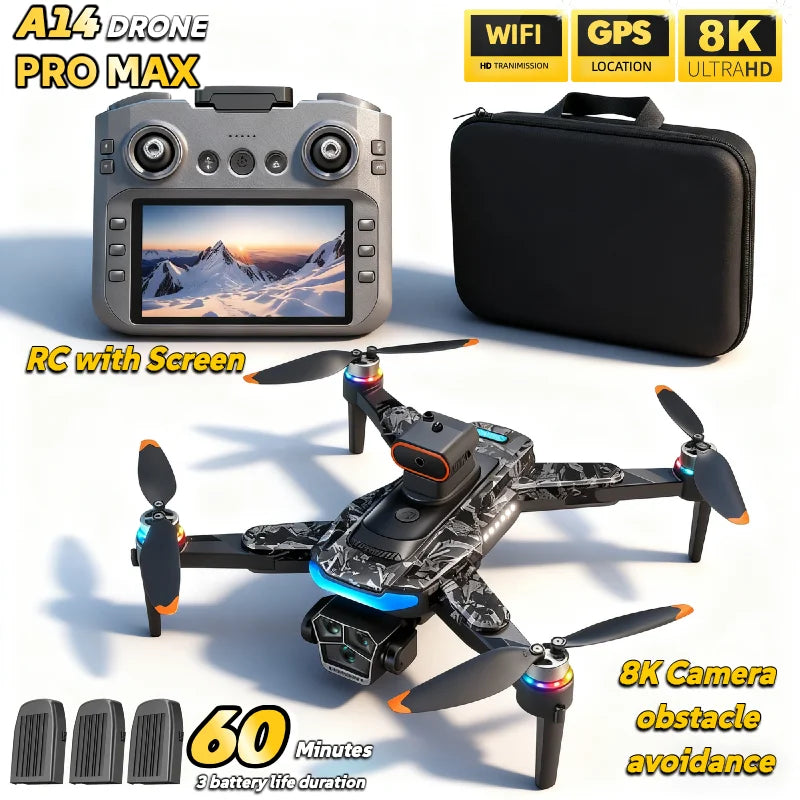 A14 Pro Max GPS Brushless 8K Three Camera Obstacle Avoidance Foldable Quadcopter