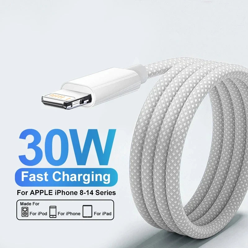 30W Fast Charging USB Cable WANZP 2M Braid for iPhone