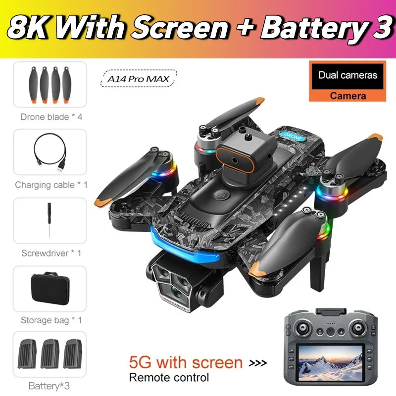 A14 Pro Max GPS Brushless 8K Three Camera Obstacle Avoidance Foldable Quadcopter
