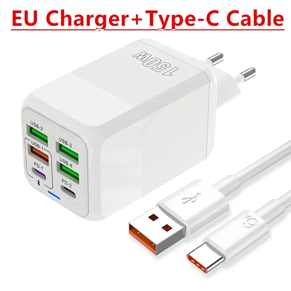 150W USB Charger Wall Adapter with 6 Ports and Fast Charging