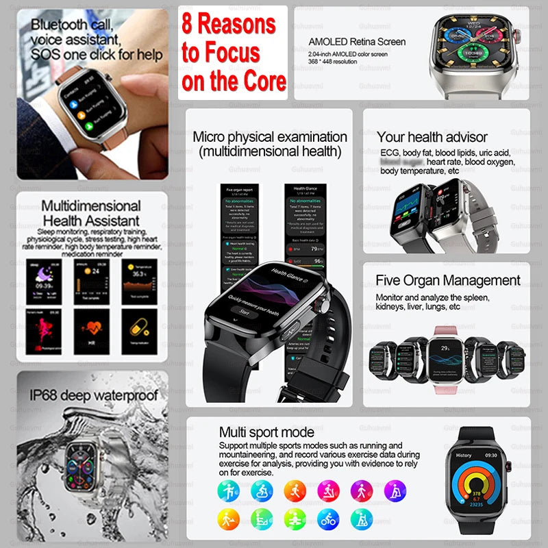 ECG Smart Watch BT Call Heart Rate Blood lipids Uric acid Health Monitor