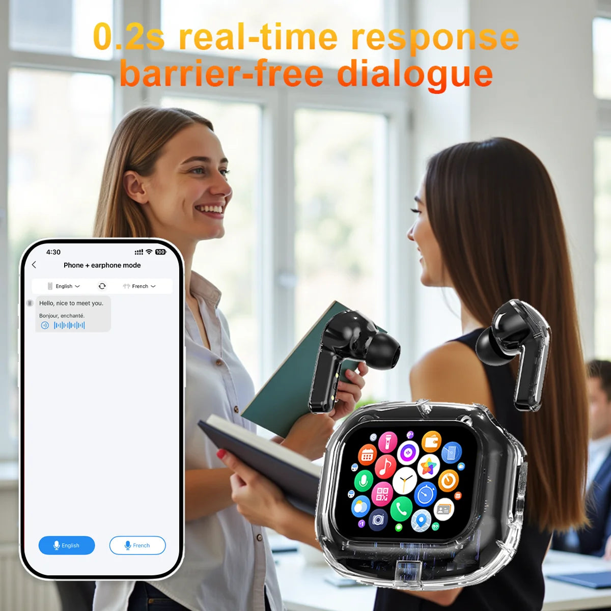 Bluetooth Headphones 144 Language Real Time Translation Earphones